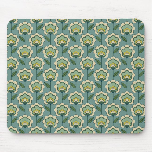 Teal & Yellow Floral Pattern Mouse Mat (Front)