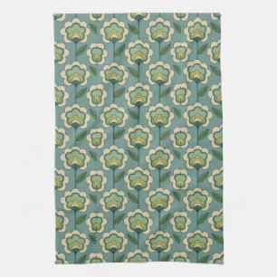 Teal & Yellow Floral Pattern Tea Towel