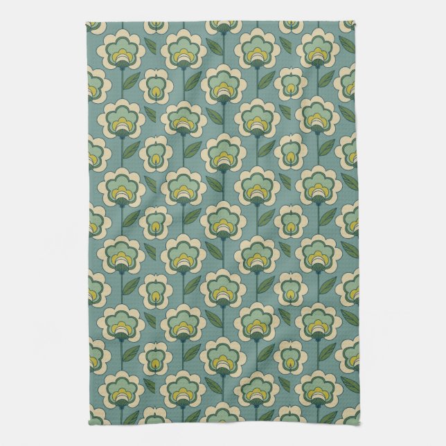 Teal & Yellow Floral Pattern Tea Towel (Vertical)