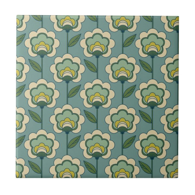Teal & Yellow Floral Pattern Tile (Front)
