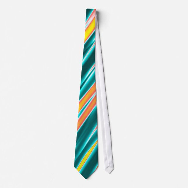 Teal Yellow Orange Abstract Stripes Tie (Front)