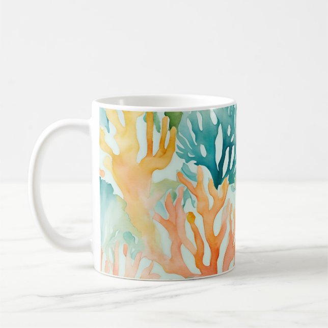 Teal Yellow Orange Coral Reef Beach Coastal  Coffee Mug (Left)