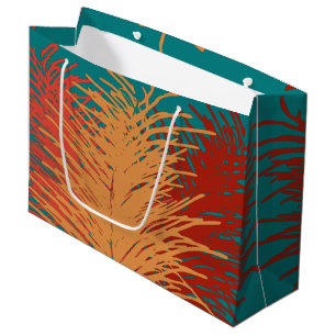 teal Yellow Orange Red Feathers Large Gift Bag