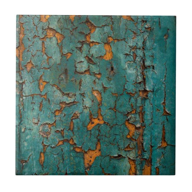 Teal & Yellow Peeling Paint Tile (Front)