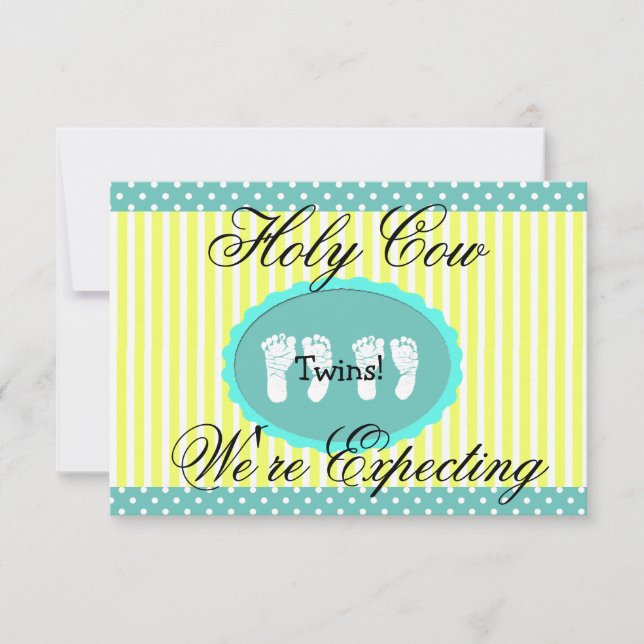 Teal & Yellow "We're Expecting Twins" Announcement (Front)
