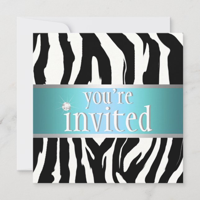Teal Zebra Birthday Invitation (Front)