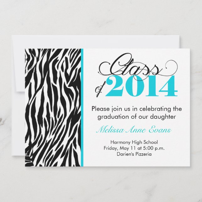 Teal Zebra Class of 2014 Graduation Invitation (Front)
