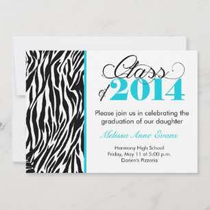 Teal Zebra Class of 2014 Graduation Invitation