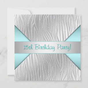 Teal Zebra Elegant 15th Birthday Invitation