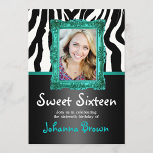 Teal Zebra - Photo - Sweet 16 Invitation