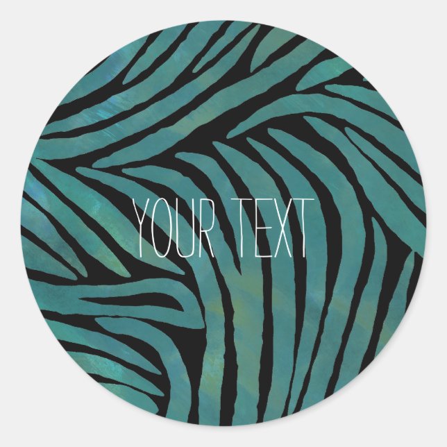 Teal Zebra Print Classic Round Sticker (Front)