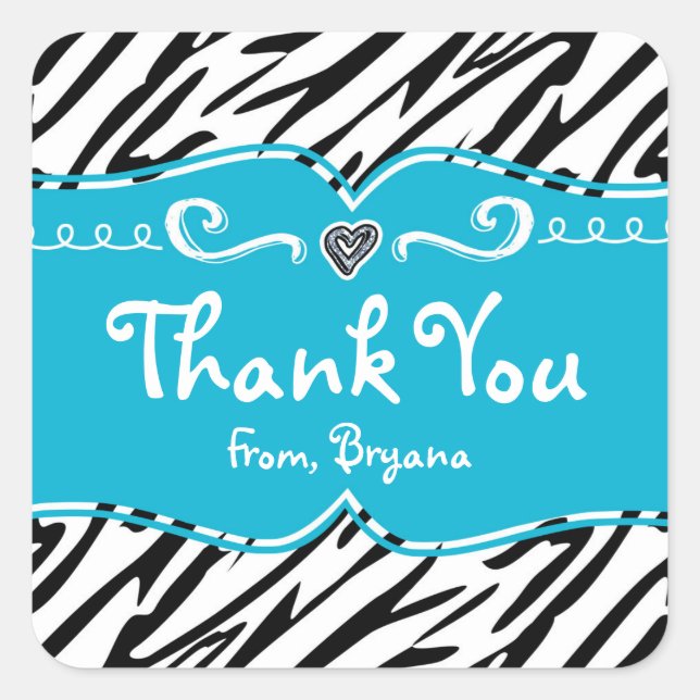 Teal & Zebra Print Girls Birthday Party Sticker (Front)