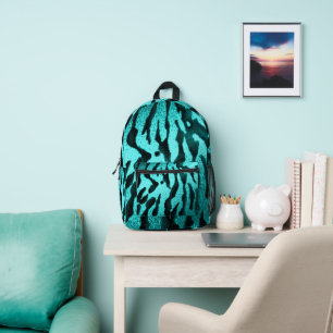 Teal Zebra Print Printed Backpack