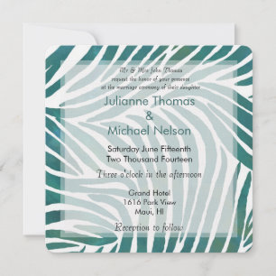 Teal Zebra Print Wedding Invitation