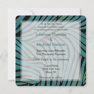 Teal Zebra Print Wedding Invitation