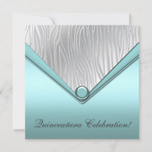 Teal Zebra Quinceanera 15th Birthday Invitation