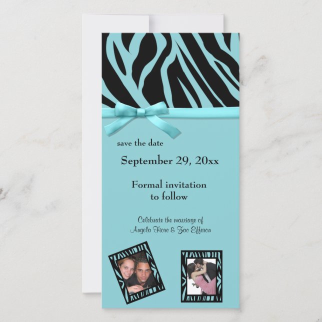 Teal Zebra Save The Date Announcement (Front)