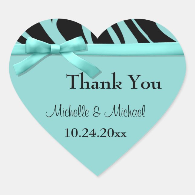 Teal Zebra Stripes And Bow Thank You Sticker (Front)
