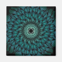 Teal Zentangle Mandala Art Square Magnet