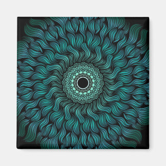 Teal Zentangle Mandala Art Square Magnet