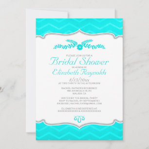 Teal Zigzag Bridal Shower Invitations