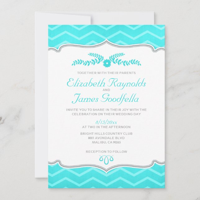 Teal Zigzag Wedding Invitations (Front)