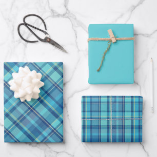 Teals, Blue & Yellow Plaid Wrapping Paper Sheet