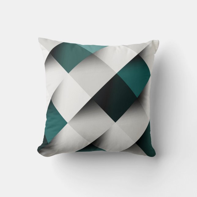 Teals/Grey Geometric Pattern Cushion (Front)