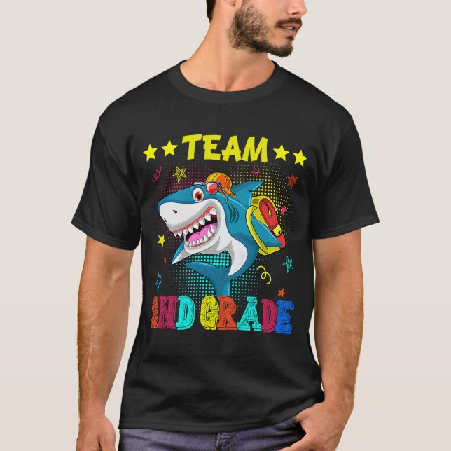 Team 2nd Grade Shark  Student Teacher Back To Scho T-Shirt (Front)