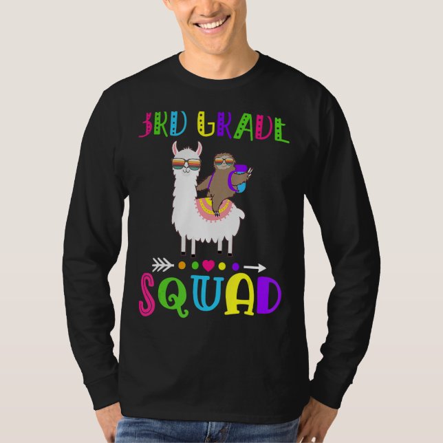 Team 3rd Grade Squad  Llama Sloth Back To School T-Shirt (Front)