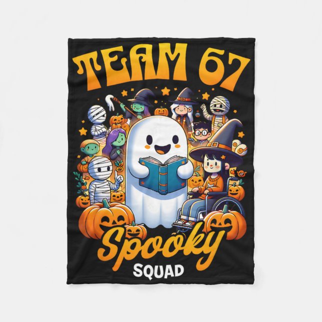 Team 67 Spooky Squad Funny Six Seven Meme 6 7 Hall Fleece Blanket (Front)
