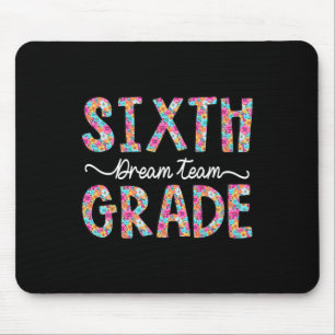 Team 6th Grade Bow Flowers First Day Of School Six Mouse Mat
