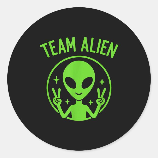 Team Alien – Funny Green Extraterrestrial Peace Si Classic Round Sticker (Front)