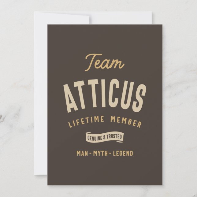 Team Atticus Lifetime Member Personalised Name  Invitation (Front)