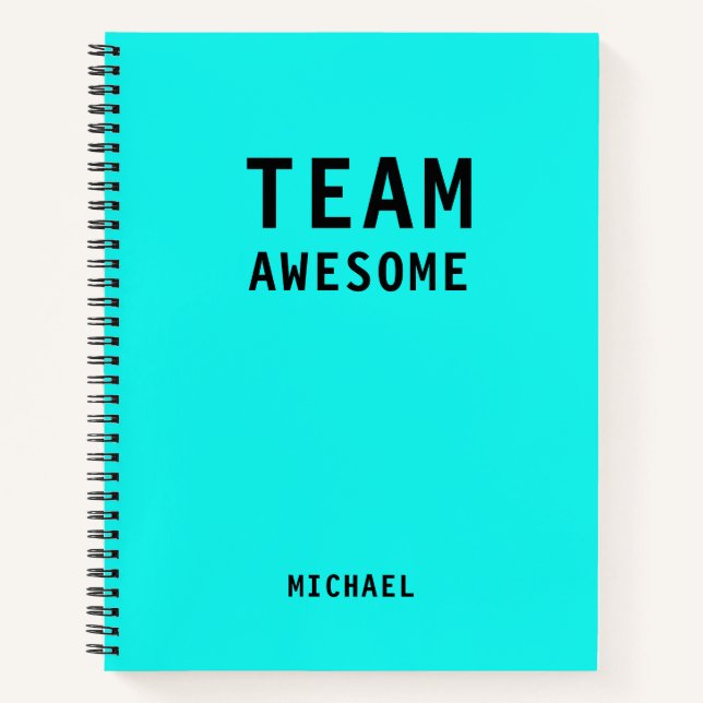 Team Awesome Aqua Personalised Name Notebook (Front)