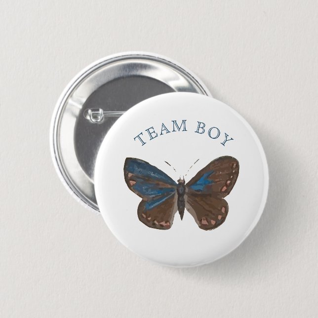 Team Baby Boy Elegant Butterfly Gender Reveal 6 Cm Round Badge (Front & Back)