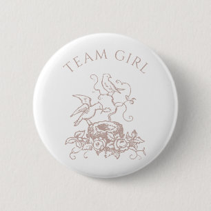 Team Baby Girl Elegant Bird Nest Gender Reveal 6 Cm Round Badge