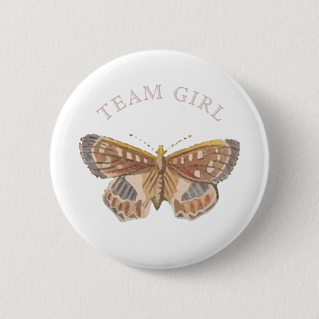 Team Baby Girl Elegant Butterfly Gender Reveal 6 Cm Round Badge (Front)
