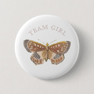 Team Baby Girl Elegant Butterfly Gender Reveal 6 Cm Round Badge