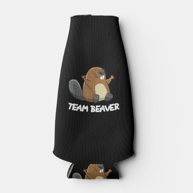 Team Beaver Funny Beaver Bottle Cooler (Front)