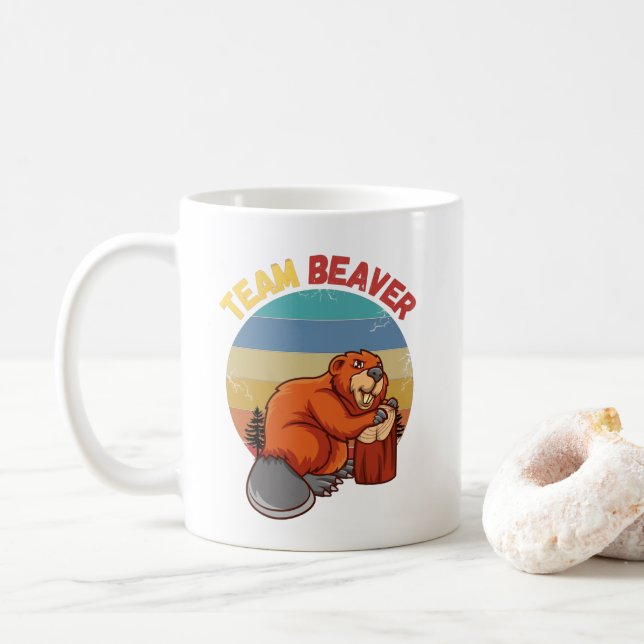 Team Beaver Retro Sunset Beavers Lover Coffee Mug (With Donut)