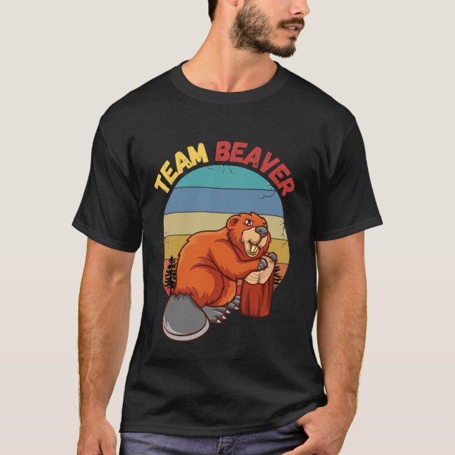 Team Beaver Retro Sunset Beavers Lover T-Shirt (Front)
