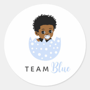 Team Blue African American Baby Boy In Egg  Classic Round Sticker