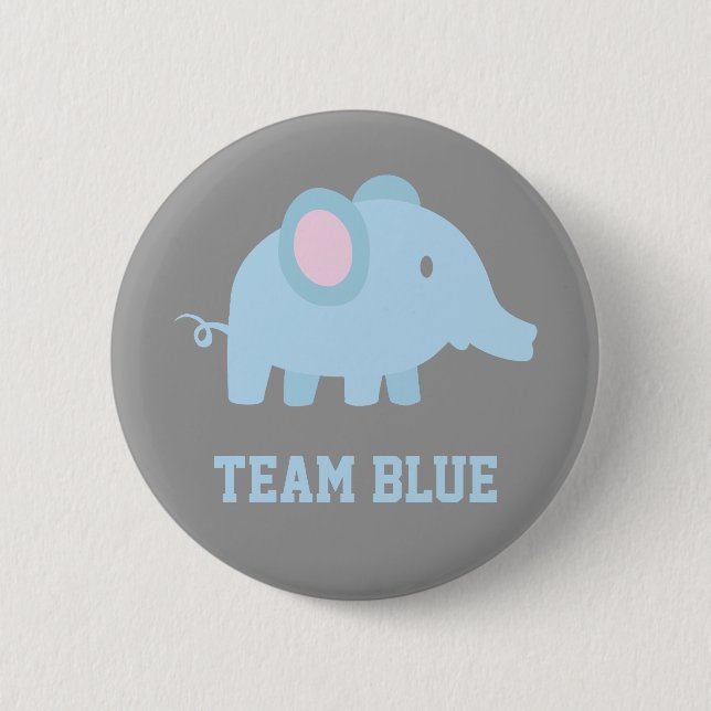 Team Blue, Baby Boy Elephant, Gender Reveal Party 6 Cm Round Badge (Front)
