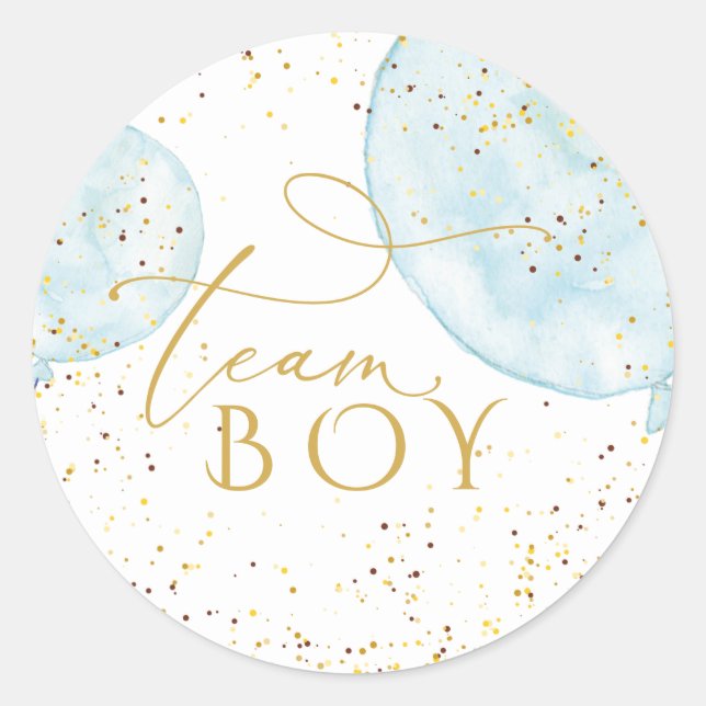 Team Blue Balloons Gender Reveal  Classic Round Sticker (Front)