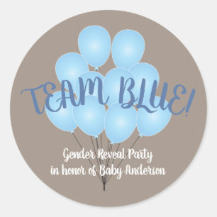 Team Blue   Blue Balloons Gender Reveal Party Classic Round Sticker