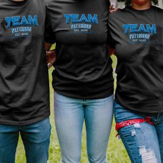 Team Blue Family Name Custom Sports Simple Black T-Shirt