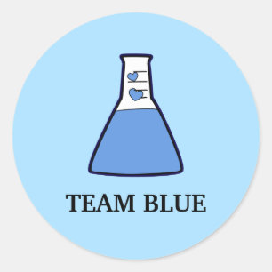 Team Blue Gender Reveal Science Beaker Classic Round Sticker