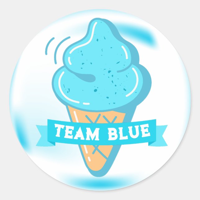 Team Blue Ice Cream Gender Reveal Favour Classic Round Sticker (Front)