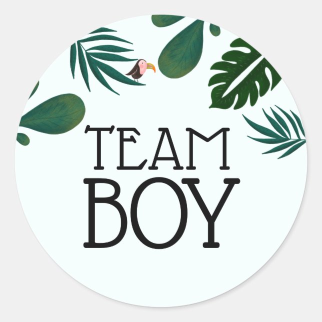 Team Blue Jungle  Baby Gender Reveal Classic Round Sticker (Front)